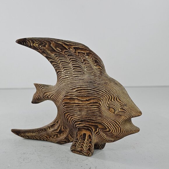 Cryptomeria Angelfish Wood Carved Fish Figurine Sculpture *FLAW* - Picture 4 of 8